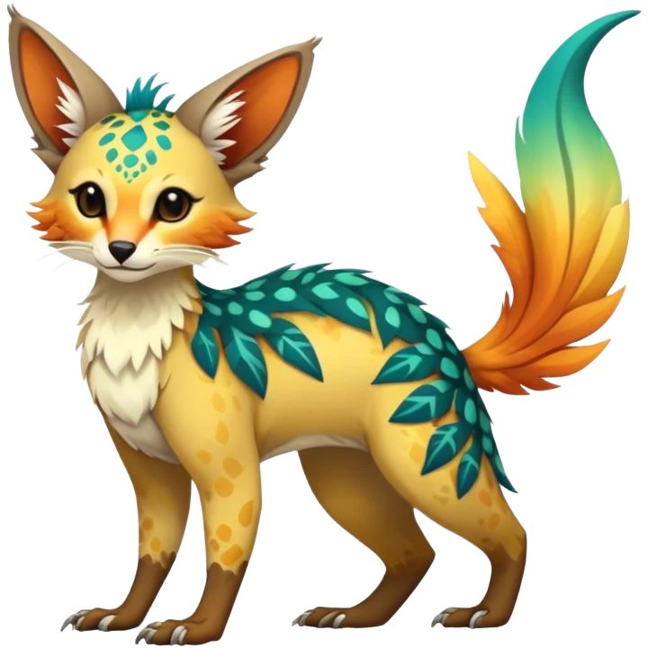 Feral Rare Fantasy vibrant colorful tropical Vernid-Trico-species by LiLaiRa, random markings, tufted tail, tufted ears, full body emoji