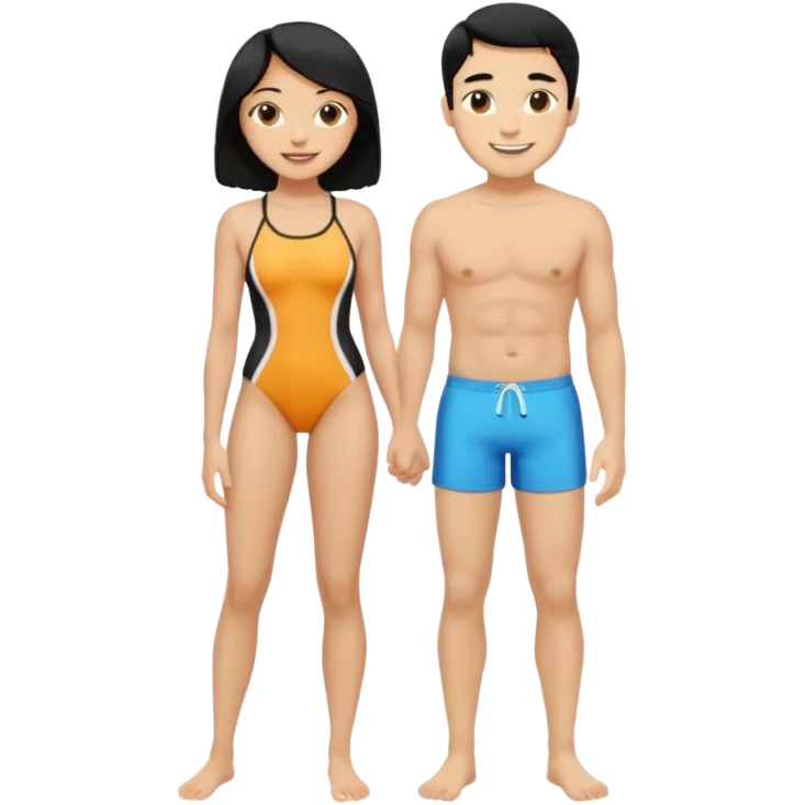 ligh skin black hair man and ligh skin black hair woman swin suit full body emoji