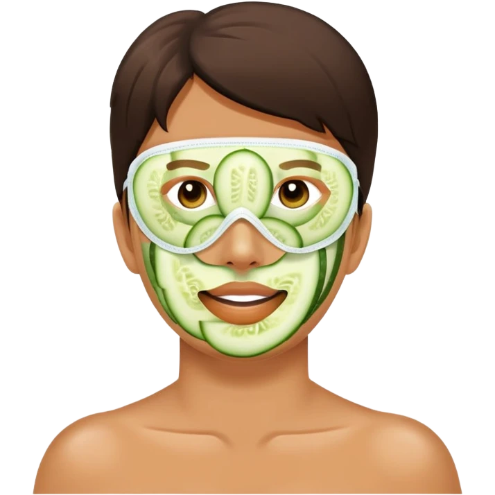 Face mask skincare treatment with cucumber slices on eyes emoji