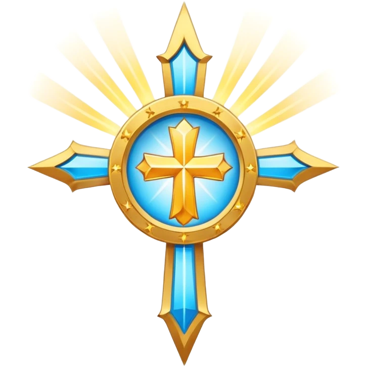 saint emblem with light blue cross and divine rays emoji