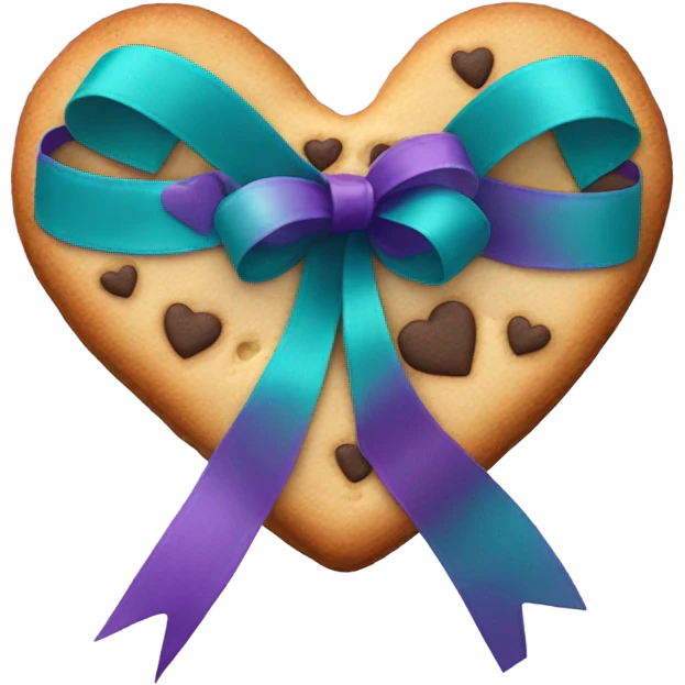 Heart cookie with teal purple ribbon emoji