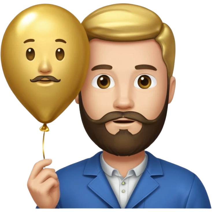 Bearded man hold gold balloon emoji