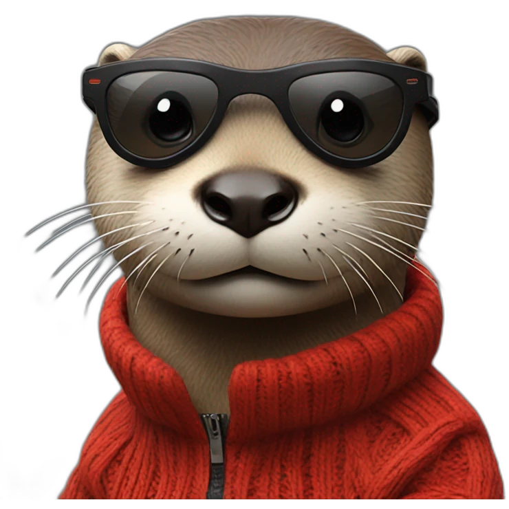 An otter weathering a red jumper with a pair of black sun glasses emoji
