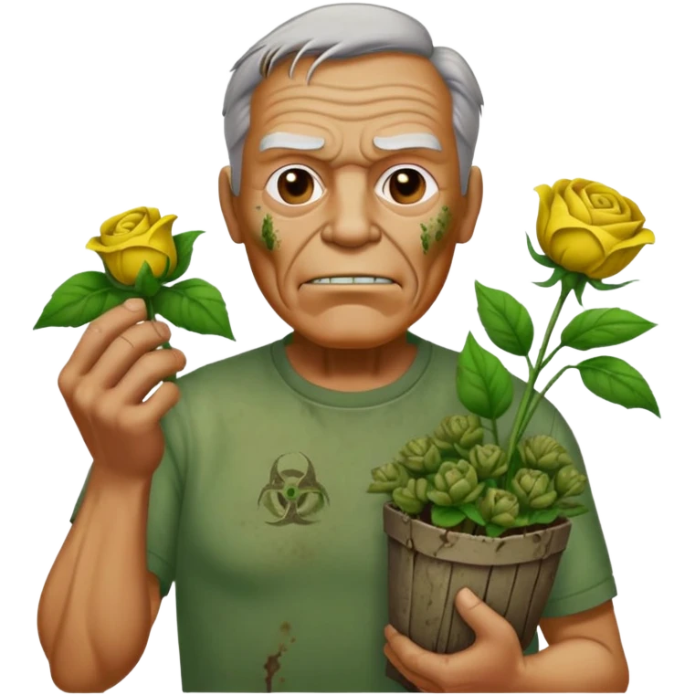 Gardener old Bob dead flowers from the toxic avenger emoji