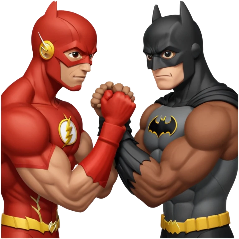 The Flash (depicted as a black man) and Batman arm wrestling emoji