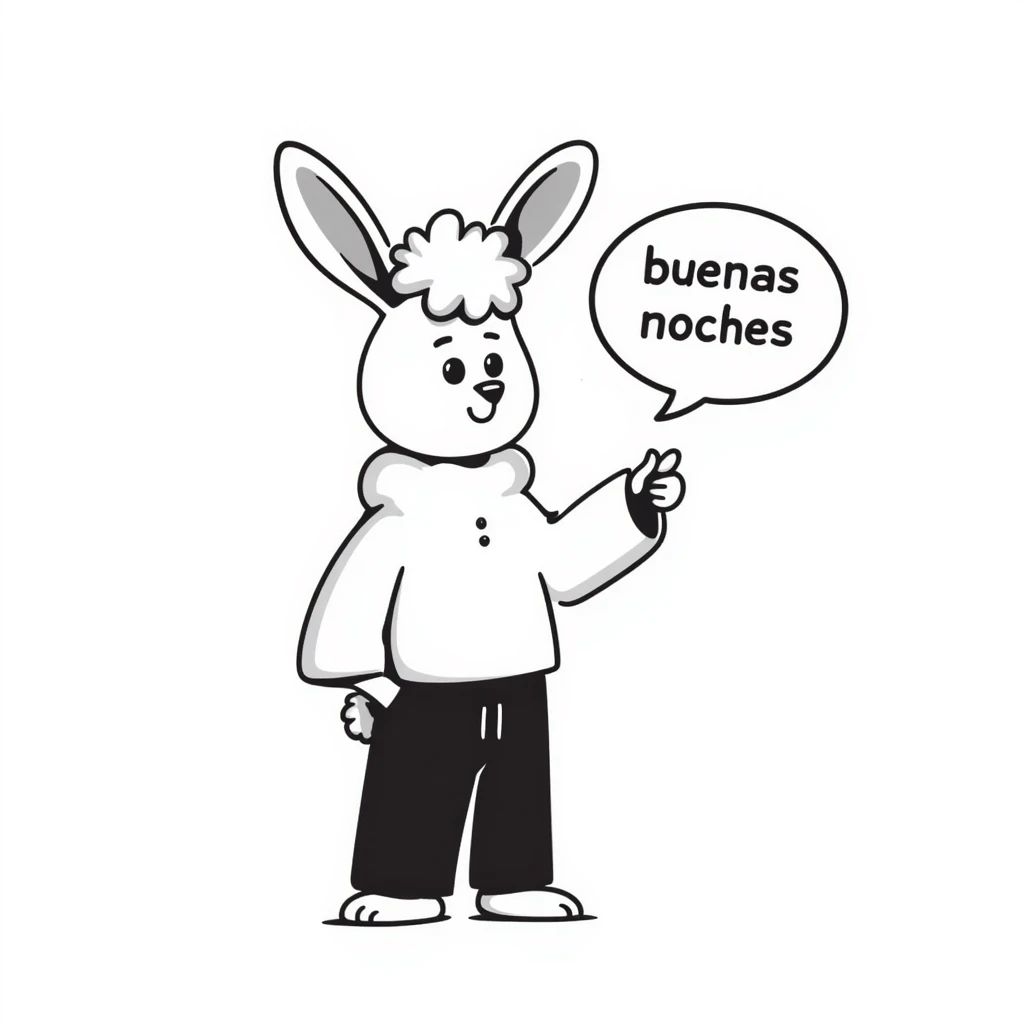 cute bunny rabbit with speech bubble saying "buenas noches" emoji