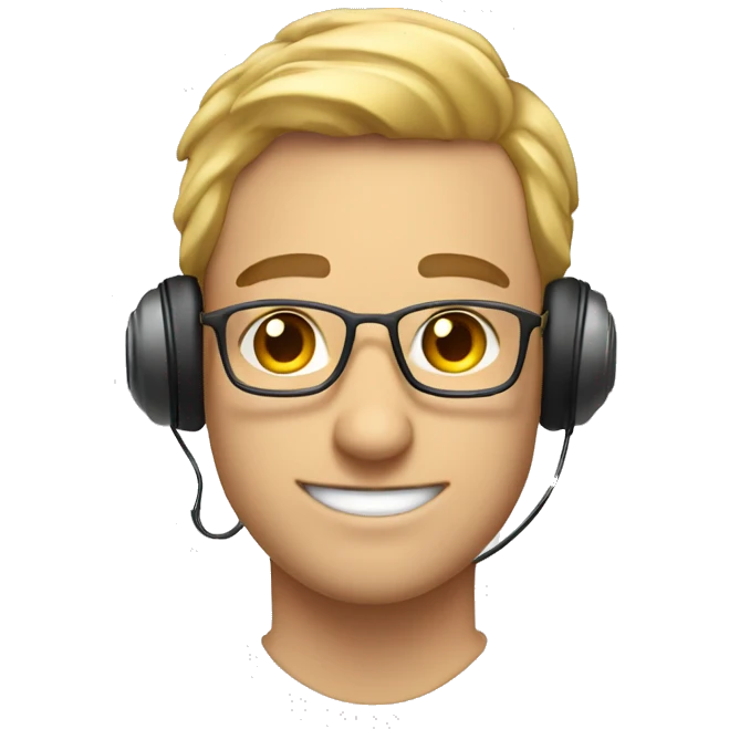 Tech guy , funny  , with headset , without glasses , Smilling , not blonde guy emoji