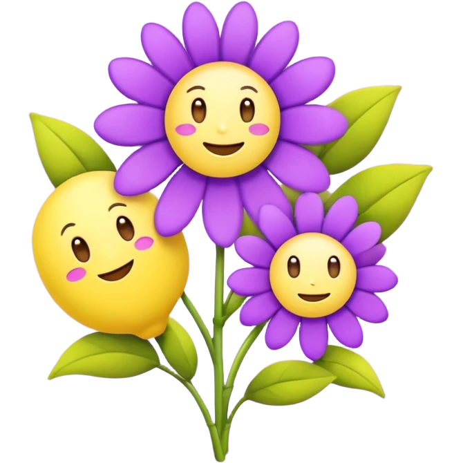 Flowers and emojis with purple and lemon yellow combo  emoji