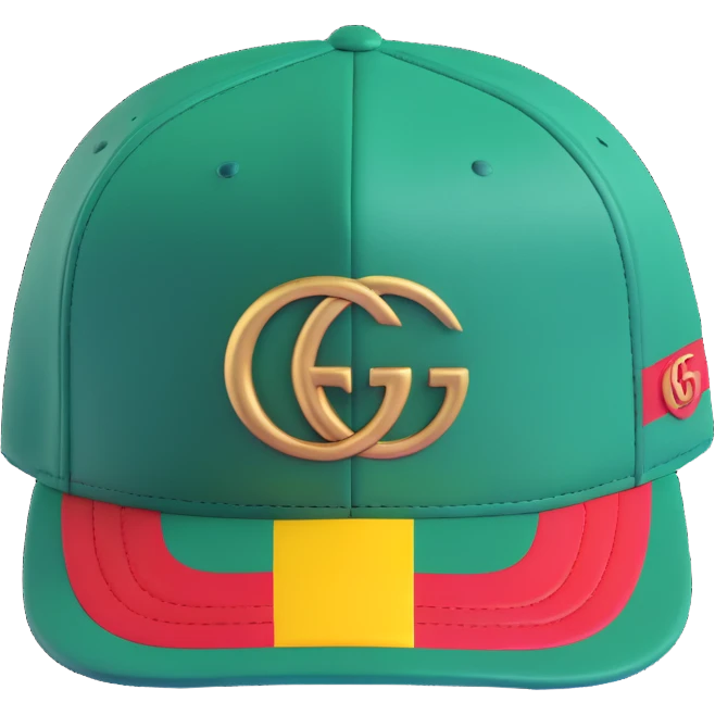 luxury Gucci cap with green and red stripes and gold logo emoji