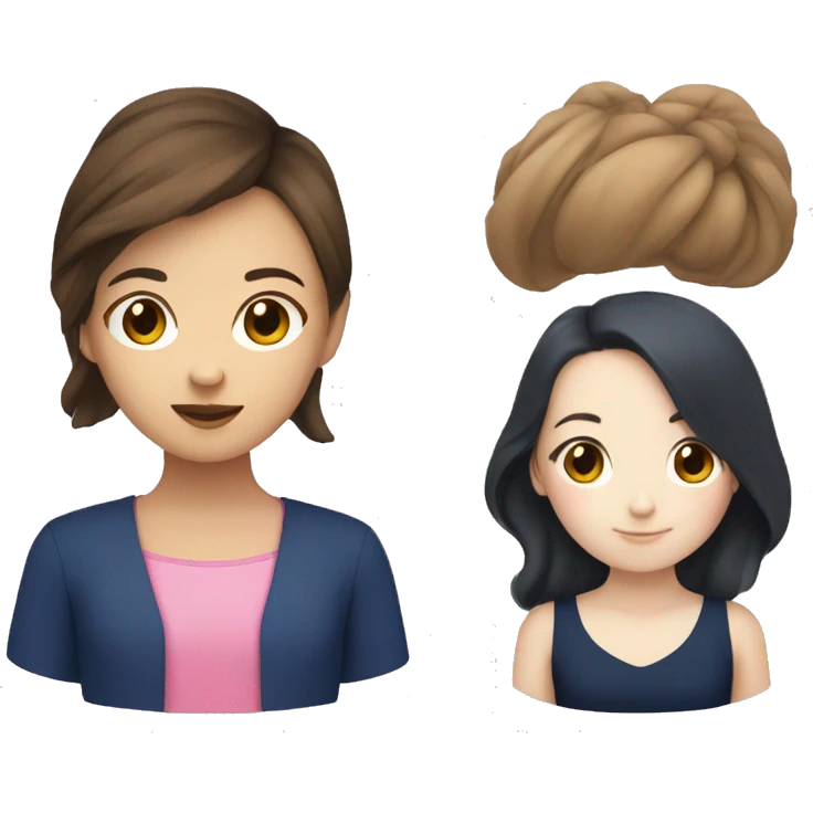 Asian girl with pink top and white girl brown hair with navy top emoji