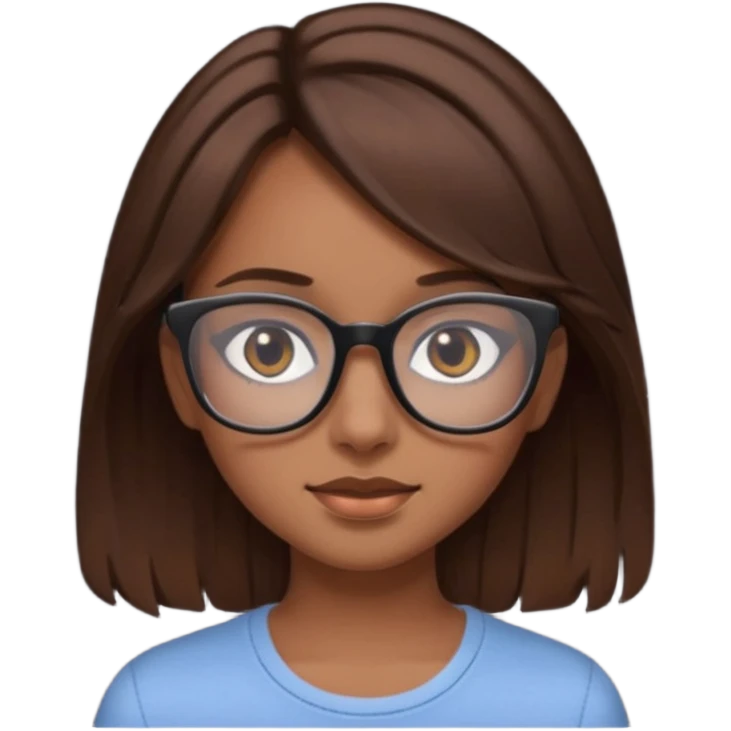 une ado, brune aux cheuveux tres fonces, blanche, un peu bronzee,lunettes carres noires, yeux bruns emoji
