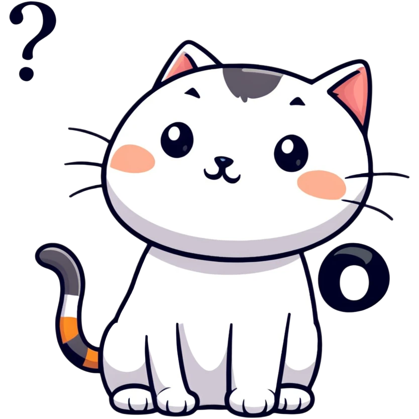 contemplative cat looking up with question marks emoji