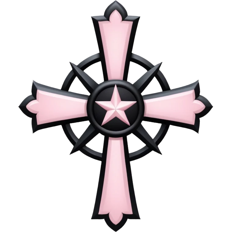 Gothic cross with a small pentagram in the center, light pink and black  emoji