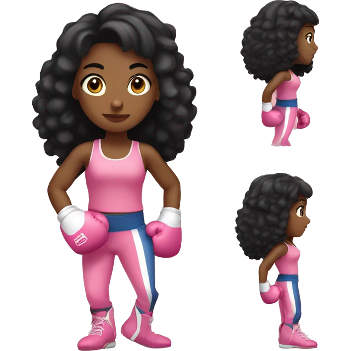black hair girl wearing pink boxing gloves emoji