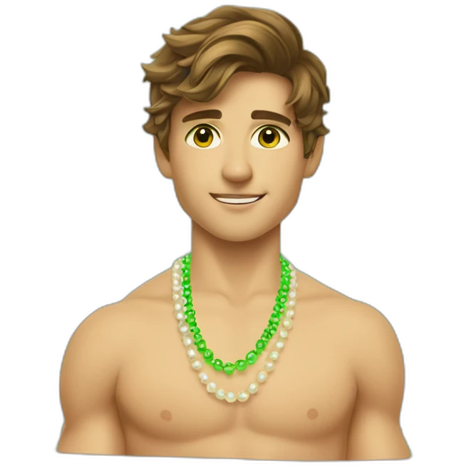 Posh-muscle-boy-brown-hair-green-eyes-pearl-necklace-in-golden-bathtub emoji