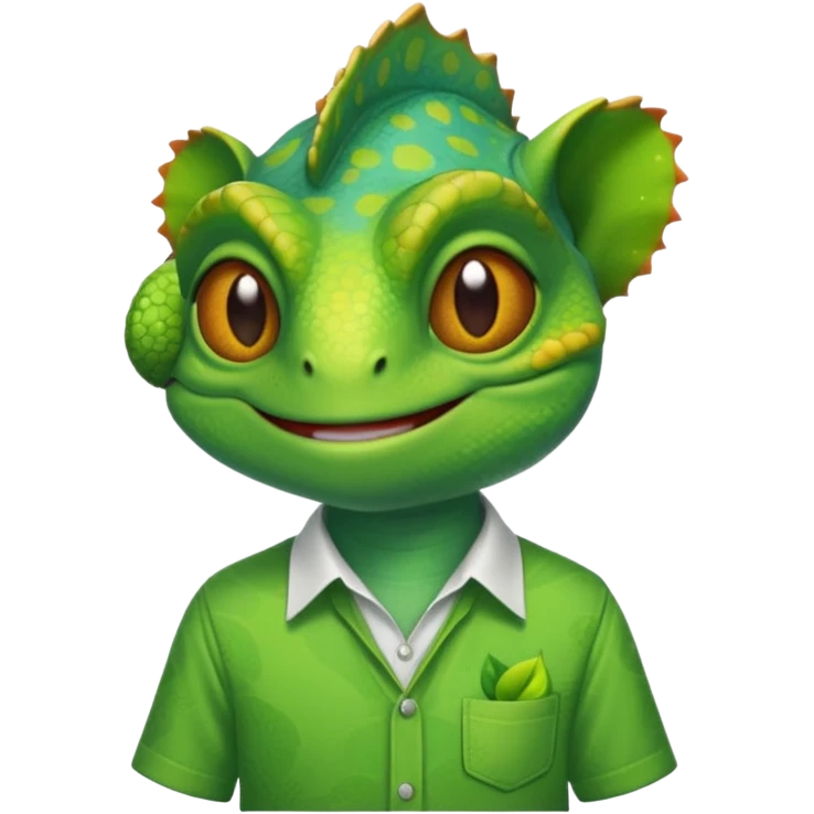 A chameleon with a shirt that says CELANS emoji