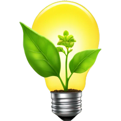 a plant sprout inside a yellow glowing idea lightbulb emoji