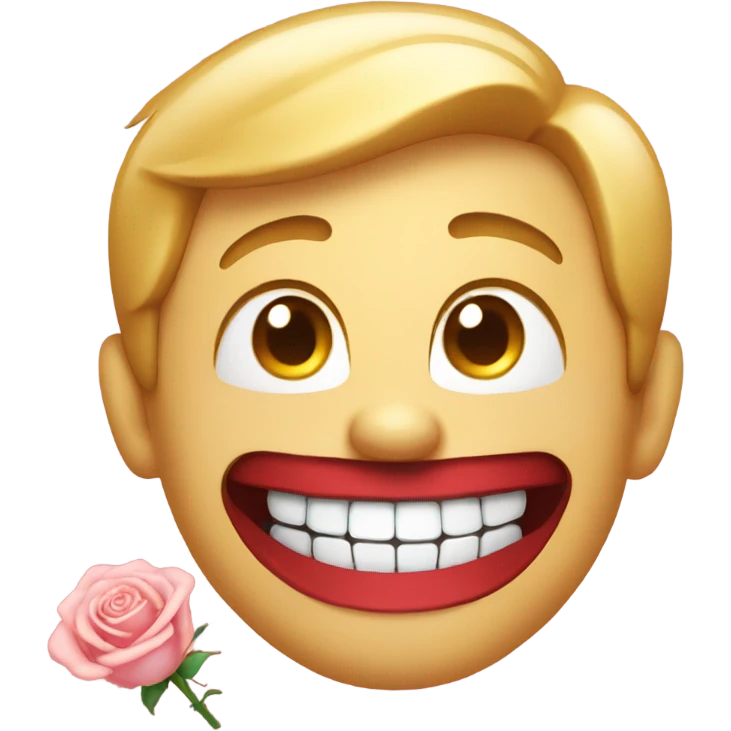 Smiling emoji with rose in his teeth  emoji