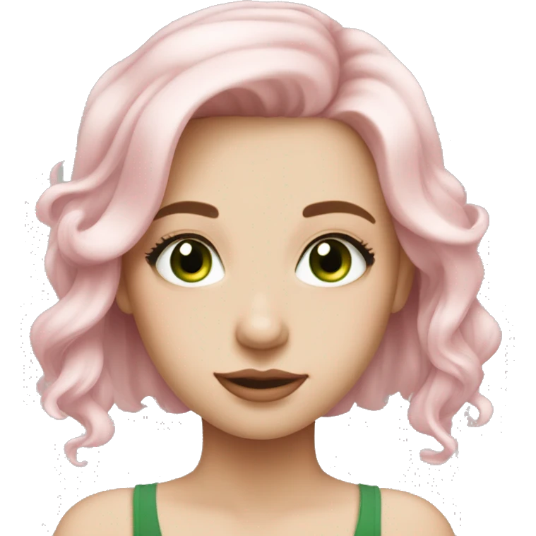 beautiful girl with fair skin, long eyelashes, green eyes and medium length light pink hair emoji