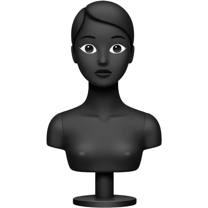 Minimalistic flat vector icon, iOS style, thin black contour on white background. Matte black mannequin in front of in 3D monochrome style. emoji