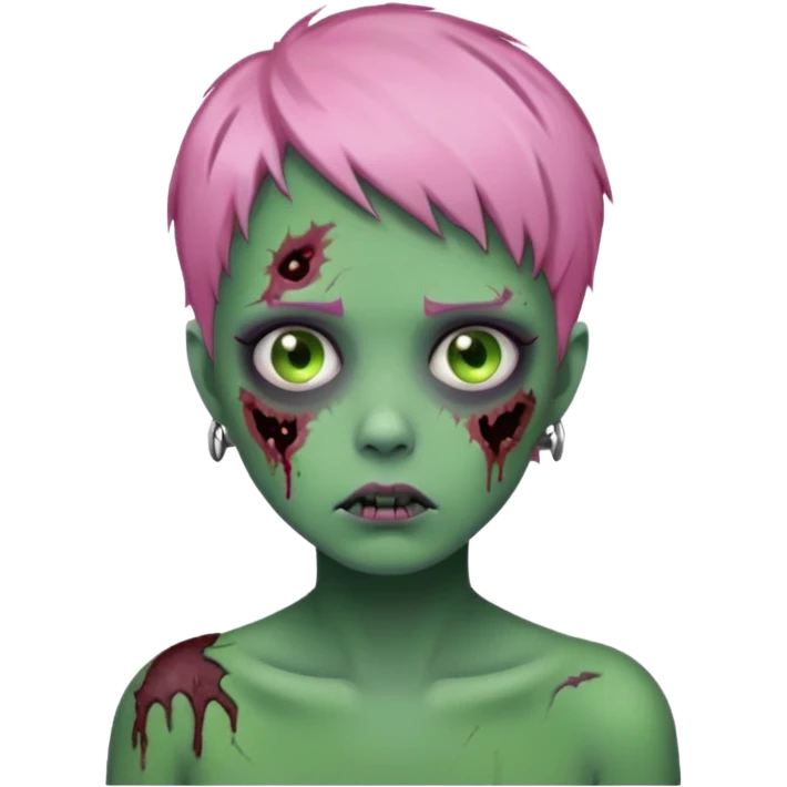 zoombie girl pink short hair, green skin emoji