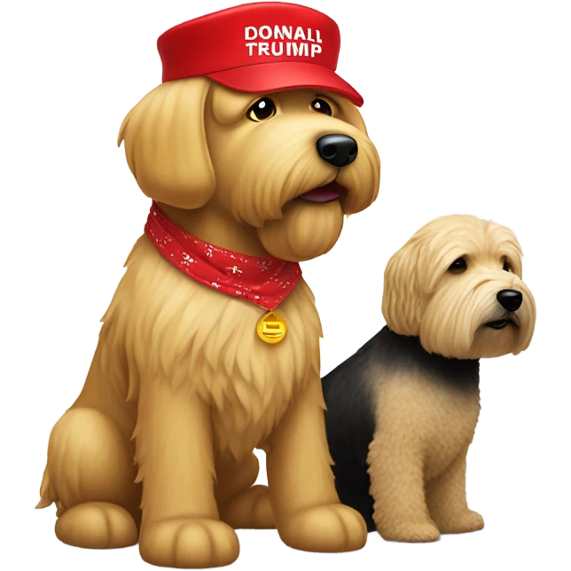 Real President Donald trump with a wheaten terrier wearing a red bandana emoji