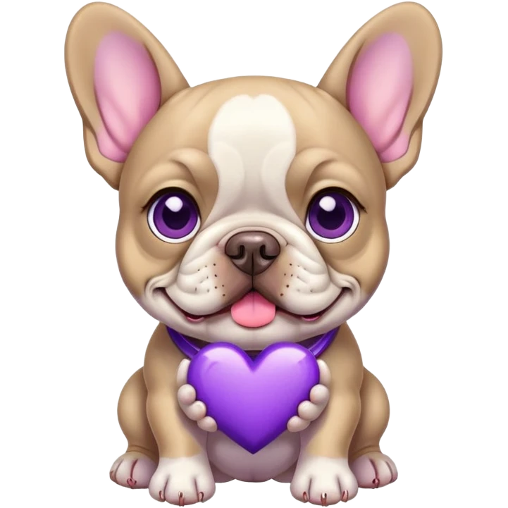 French Bulldog holding Purple Heart emoji