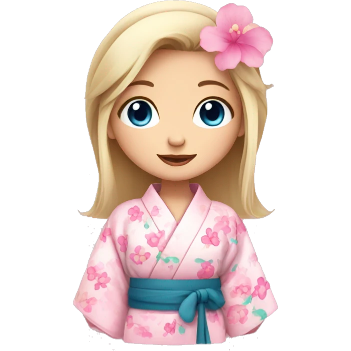 cute girl with blue eyes in pink flower kimono emoji