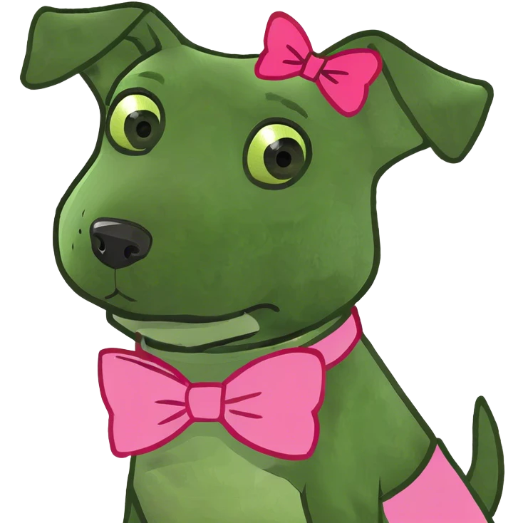 dog with a pink bow with a pick dress emoji