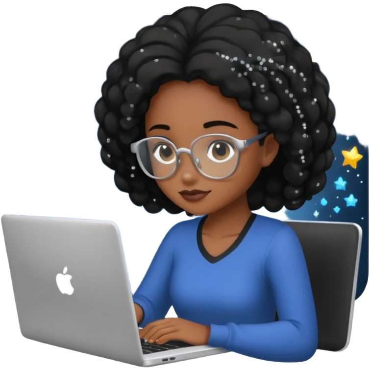 black pretty girl working hard with sparkles on laptop "Working hard with ✨" spelled out  emoji