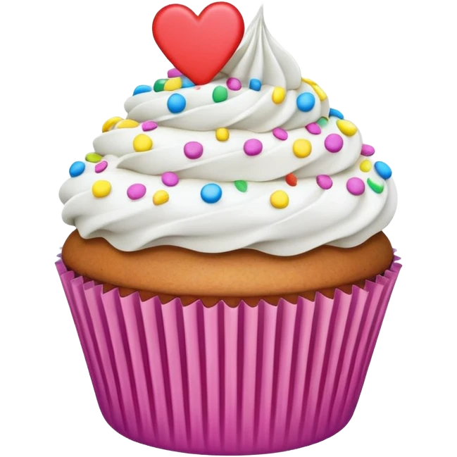 Cupcake with heart liner with white icing and colorful sprinkles  emoji