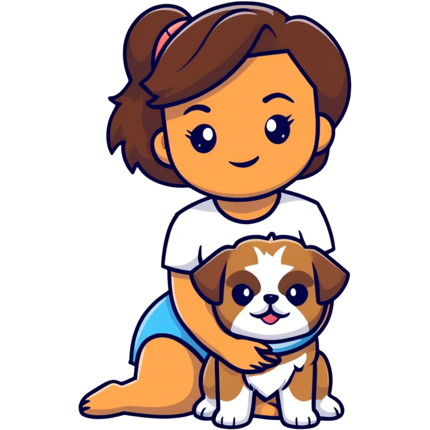 dark-skinned woman holding a Shih Tzu dog emoji