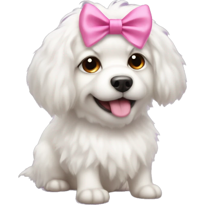 Fluffy white dog with a pink bow on his head emoji