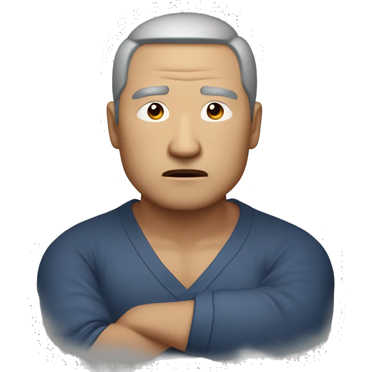 "Serious 50-year-old Asian man. Raised fist clenched tightly, white knuckles. Furrowed brows, clenched jaw. Eyes focused ahead. Posture radiates unwavering determination and commitment."
 emoji