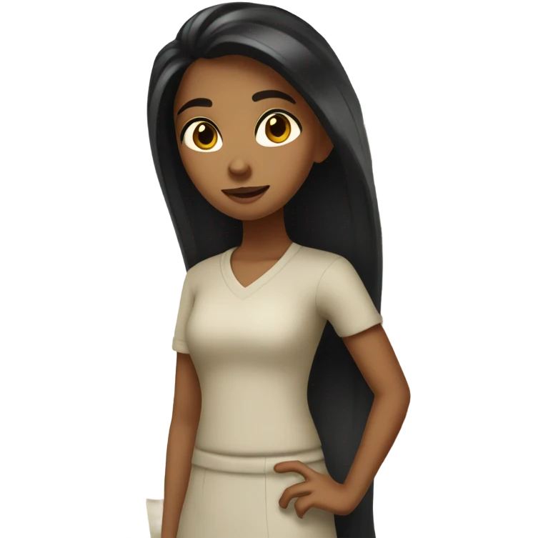 Brown girl with long black hair and dark eyes cleaning emoji