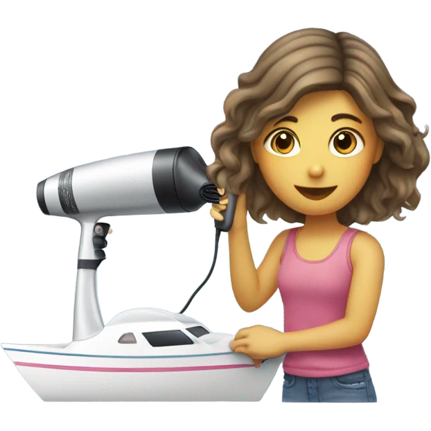 Girl using hair dryer to dry sailboat emoji