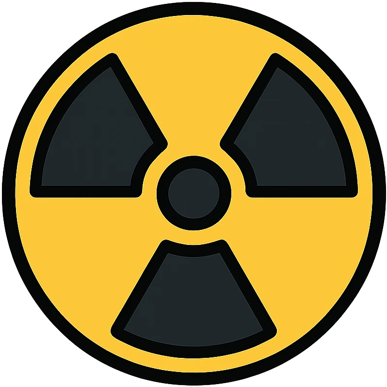 Colored radiation hazard trefoil symbol in yellow and black emoji