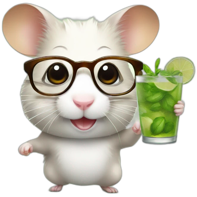 hamster with glasses running on a wheel drinking mojito emoji