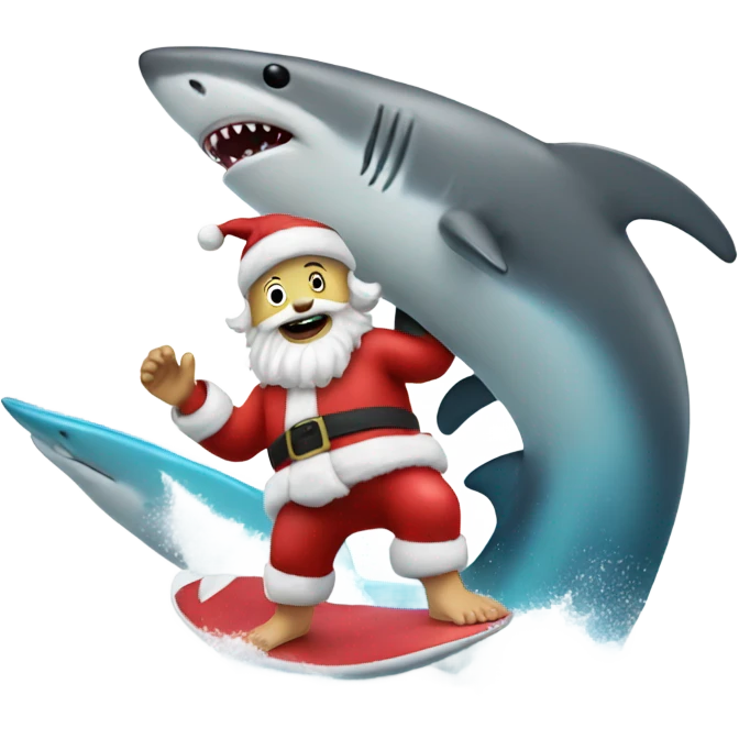Santa surfing on a shark emoji