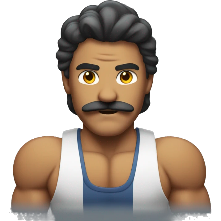 flexing muscular man with a mustache and a mullet emoji