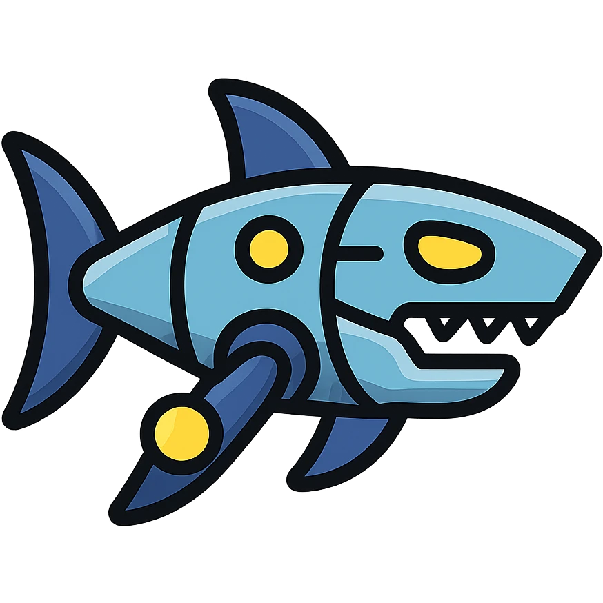 Futuristic shark bot with metallic body and glowing elements emoji