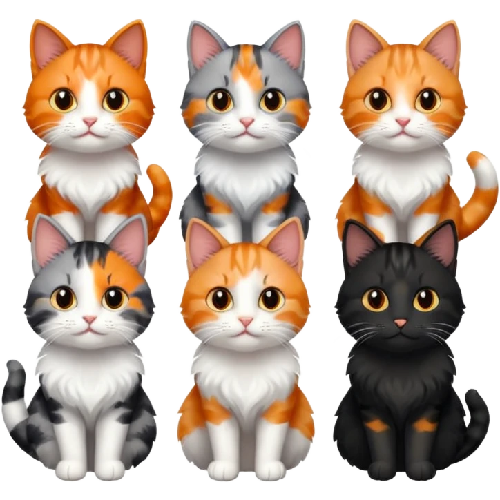 6 cats with different coloured coats emoji