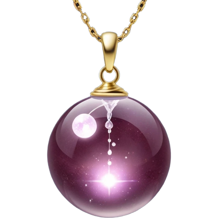 A polished round ball wine granite pendant suspended from a delicate gold chain, like a drop of enchanted starlight, glowing with the warmth of passion and the quiet power of transformation ethereal floating magical moving around... rebirth  emoji