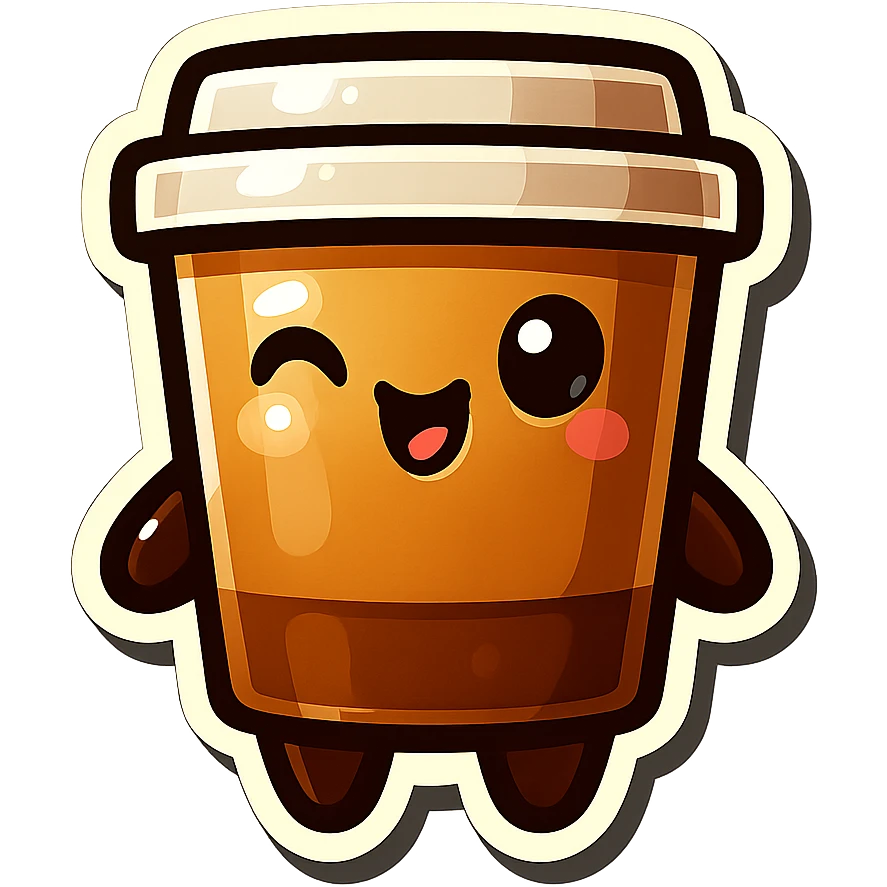 Tall coffee cup, flirty wink emoji