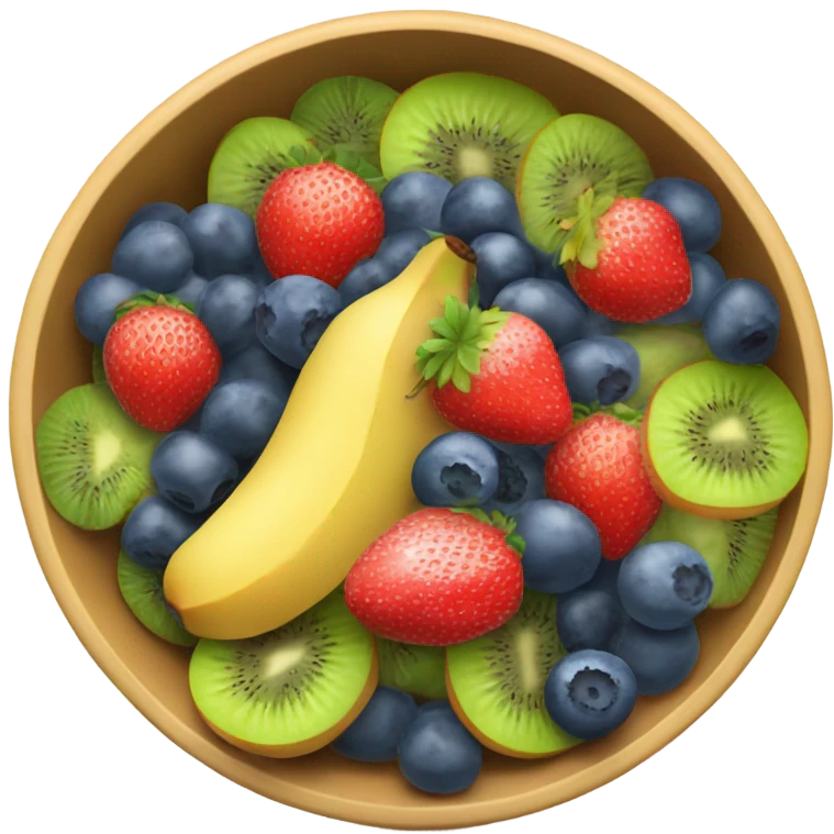 Bowl of fruits kiwi,strawberry,banana,blueberry,raspberry,watermelon,melon,pineapple emoji