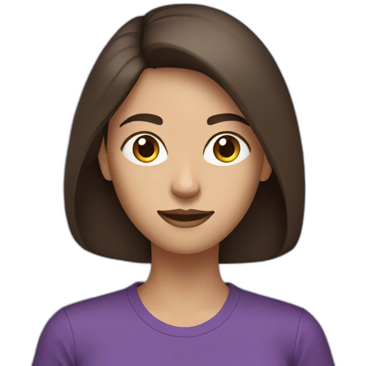 women,dark medium brown hair,using purple tshirt whith letters "4tech emoji