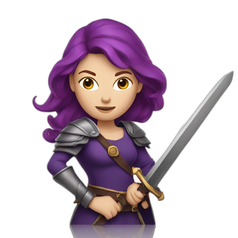 a redhead women in purple with sword emoji