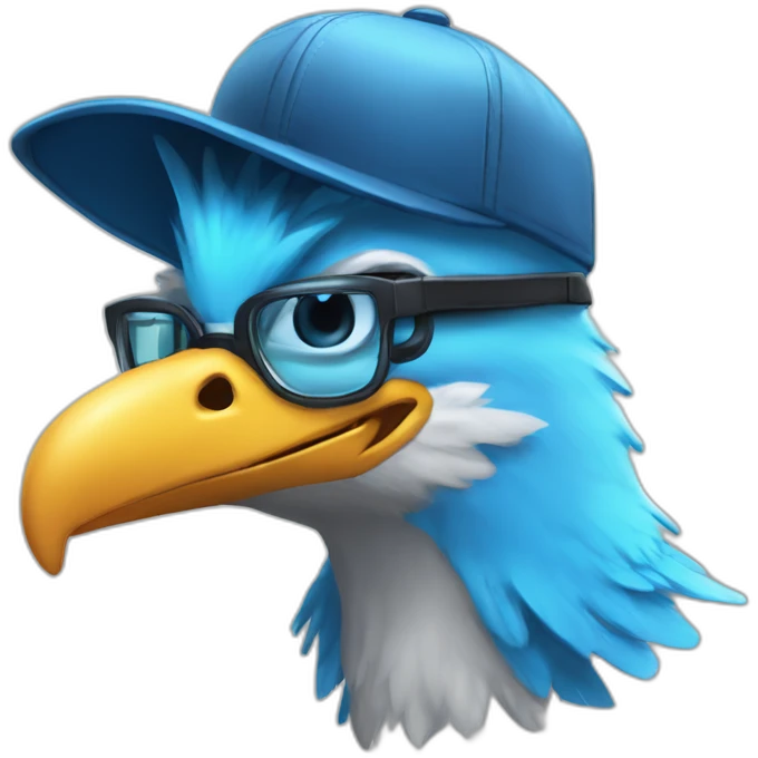 Crazy funny Cyberpunk Articuno head with beautiful smile wearing glasses and hat emoji