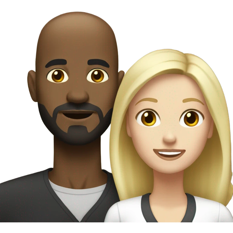 black bald man with goatee and white woman blonde hair brown eyes emoji