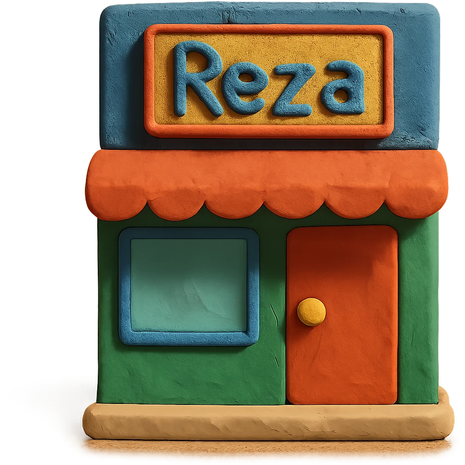 shop anchor with 'Reza' design emoji